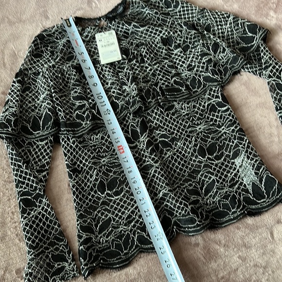 Zara women’s sheer lace black white blouse sz medium - Picture 6 of 8